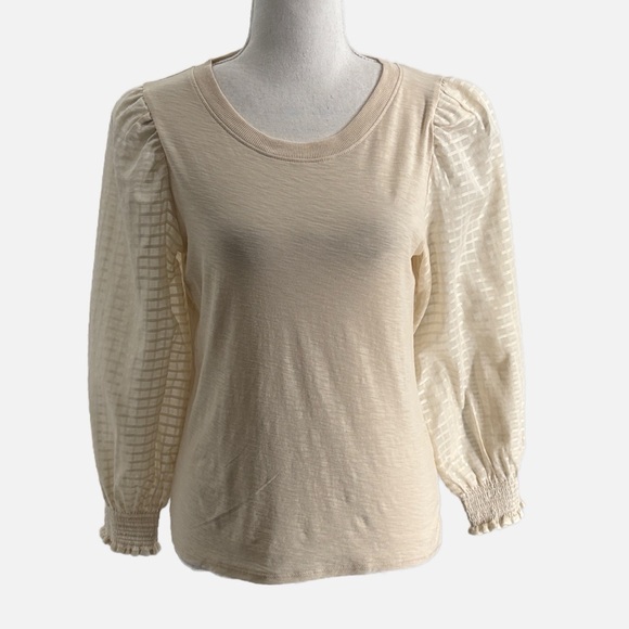 Nation LTD Nigella Pima Cotton Long Balloon Sleeve Top in Cream - Size Small - Picture 1 of 6